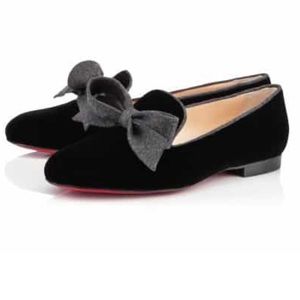 Christian Louboutin Black Flats with Gray Bow